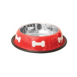 Comederos PetiPop Inoxidable Antideslizante-1 Rojo Huesos