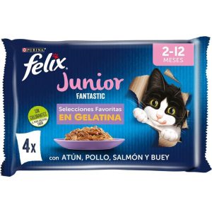Felix Junior Fantastic Carne y Pescado en Gelatina sobre para gatos 4 *85GR