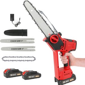 Sierra de poda eléctrica inalámbrica mini de 21 V y 6 pulgadas para partir leña y trabajar la madera en jardines y huertos.
